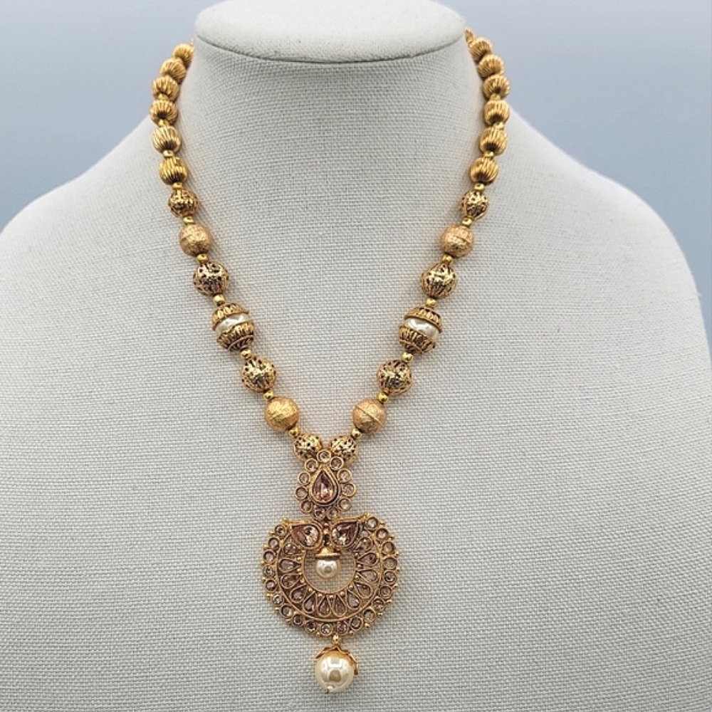 Gold Tone Necklace With Crystals #2288